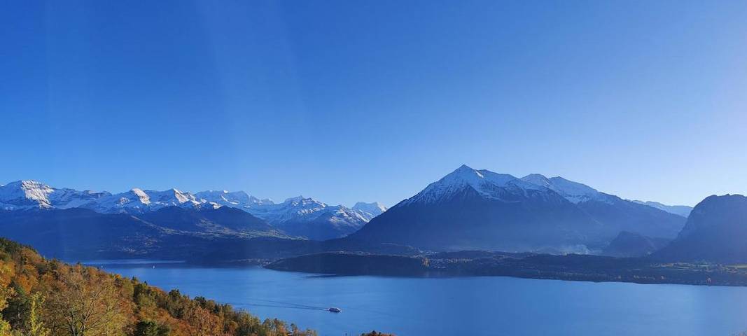 Ferienwohnung für 4 Personen, mit Balkon und Terrasse sowie Garten und Seeblick in Oberhofen am Thunersee