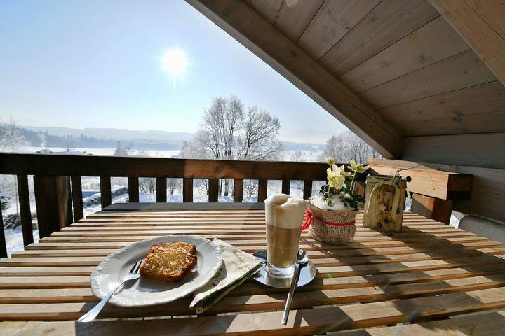 Ganze Ferienwohnung, Schenk Rosemarie und Gerald - Fewo im Dachgeschoß, Sichtdachstuhl, 48 qm, 2 Pers., Vollholzmöbel, Südbalkon in Grabenstätt, Chiemsee