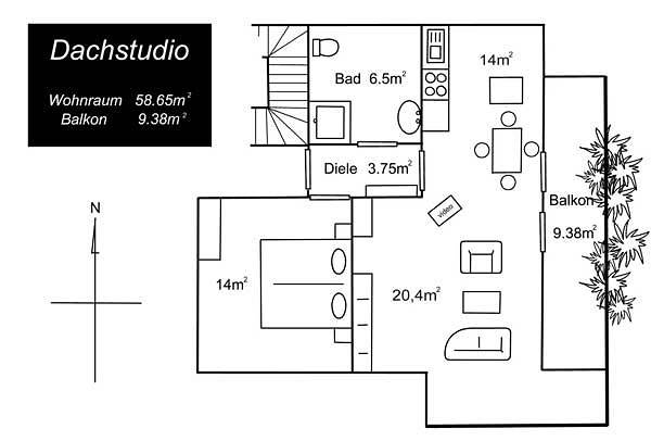 Ferienwohnung für 2 Personen, mit Balkon und Balkon/Terrasse in Beilngries - 3