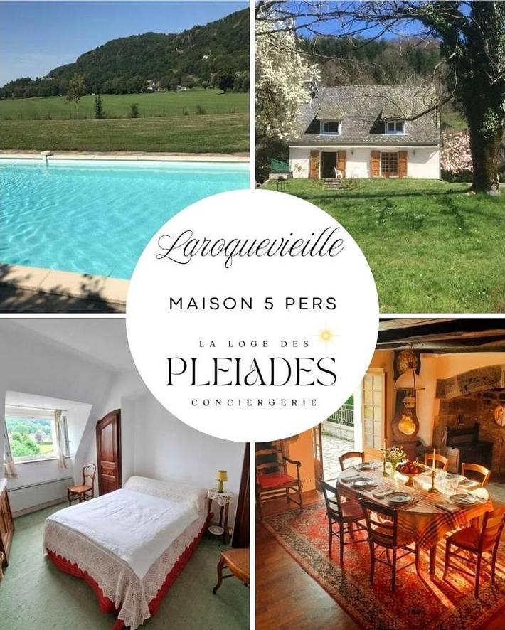 Gîte pour 6 personnes, avec vue ainsi que piscine et jardin à Laroquevieille