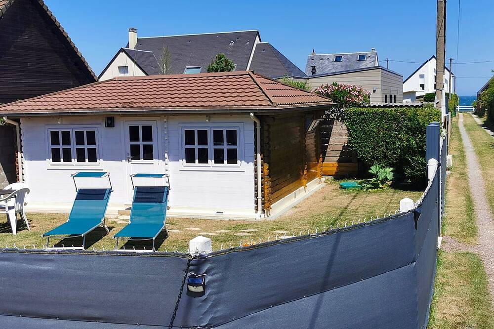 Landing beach \"Sword Beach\", seaside, wooden chalet with Tandem. in Lion-sur-Mer, Caen region