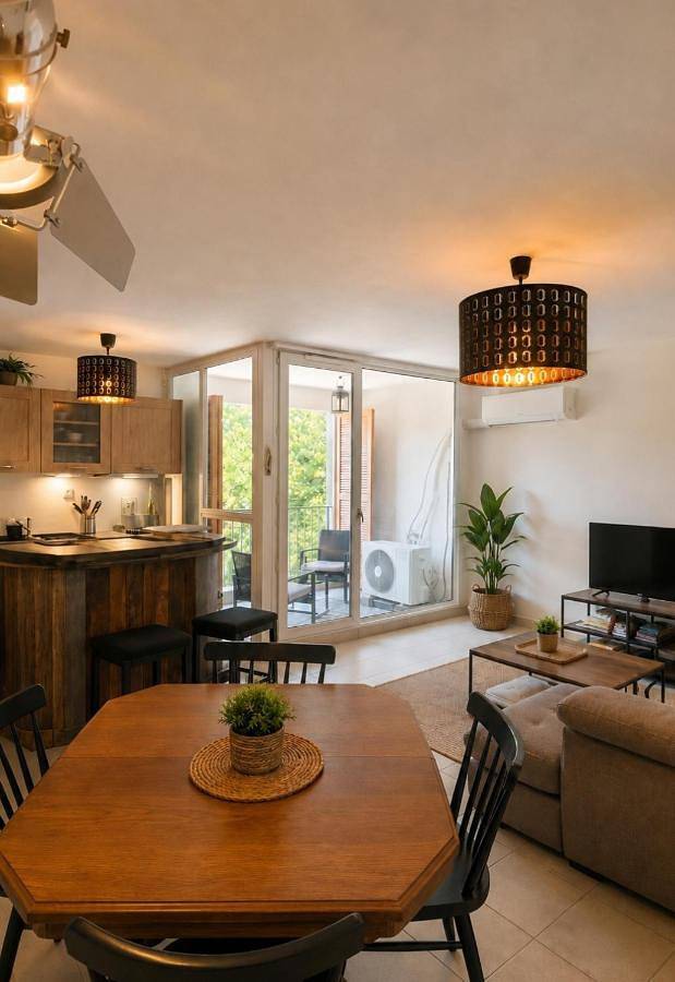Gîte pour 4 personnes, avec Balcon ainsi que Terrasse et Piscine dans Gare D Aigues Mortes