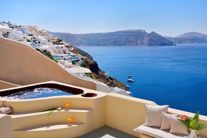 Casa de férias para 8 pessoas, com Vista para o mar e Varanda e ainda Terraço em Oia