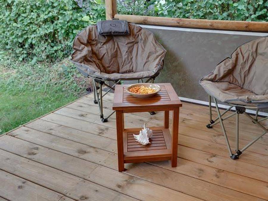 Camping Les Rives du Céou - Safarizelt 5 personen - Victoria Lodge - ohne Sanitäranlagen 20 qm in Saint-Chamarand, Quercy