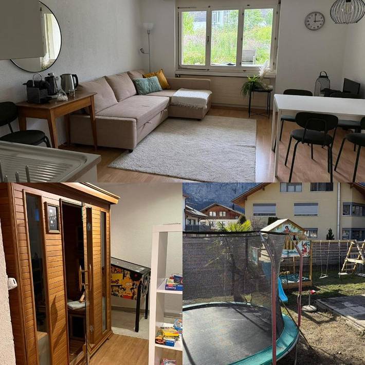 Ferienwohnung für 6 Personen, mit Terrasse und Garten sowie Sauna und Ausblick in Meiringen