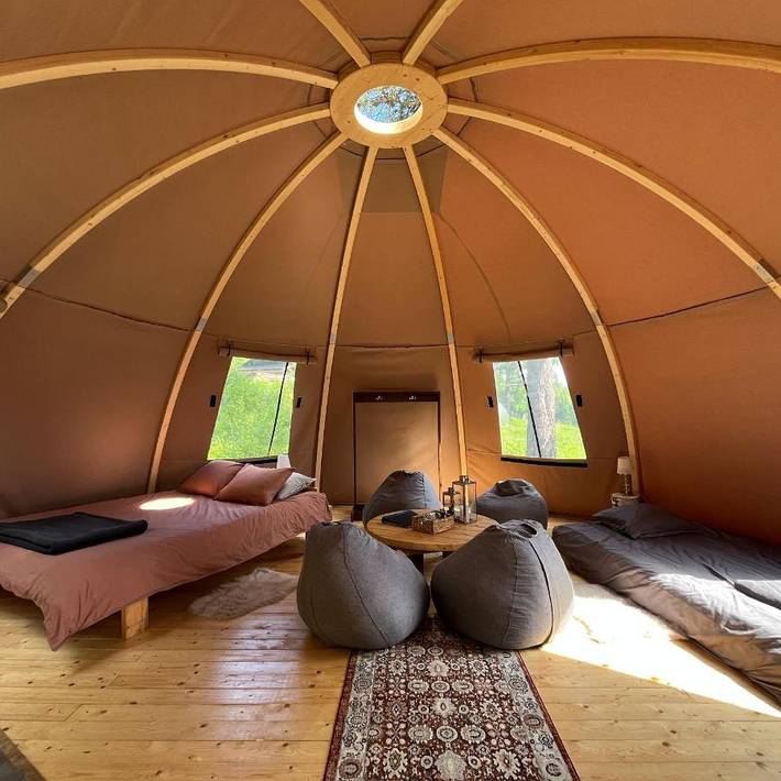 Camping voor 5 personen, with terras and uitzicht as well as sauna and tuin in Noord-Zweden