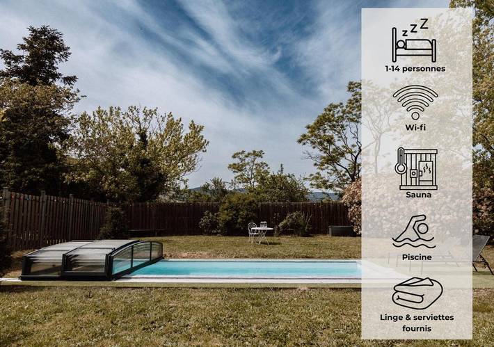 Location de vacances pour 14 personnes, avec jardin et vue ainsi que sauna et piscine à Ouches