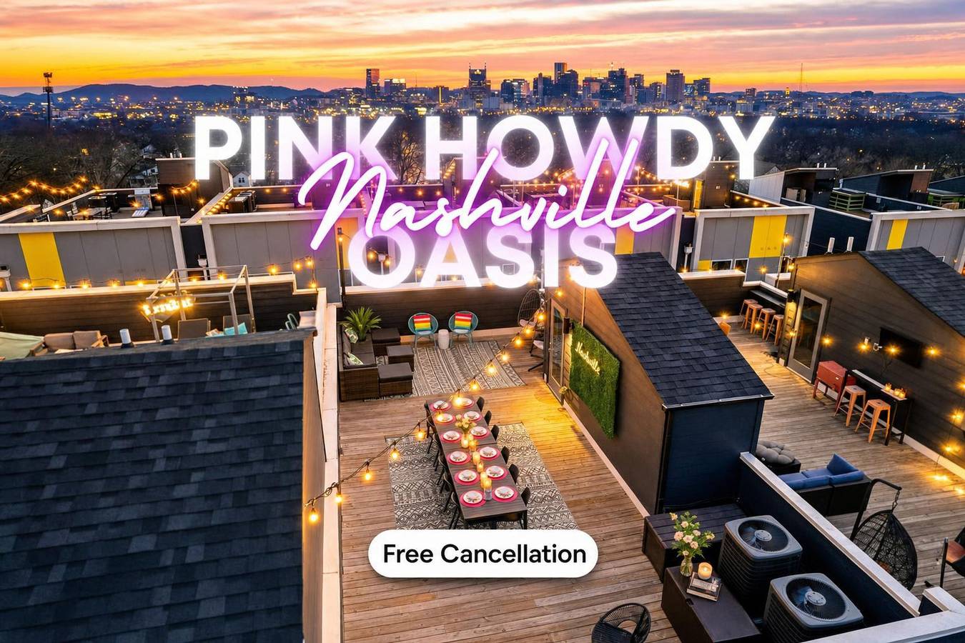 New Pink Howdy Oasis 13 Beds Rooftop View Parking in Nashville, Tennessee