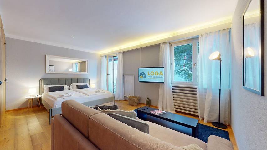 Ferienwohnung für 3 Personen, mit Balkon und Seeblick sowie Ausblick in St. Moritz