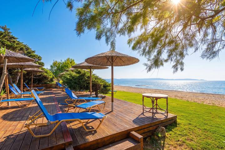 Maison de vacances pour 5 personnes, avec Vue sur l’océan ainsi que Terrasse et Bassin pour enfant en Grèce