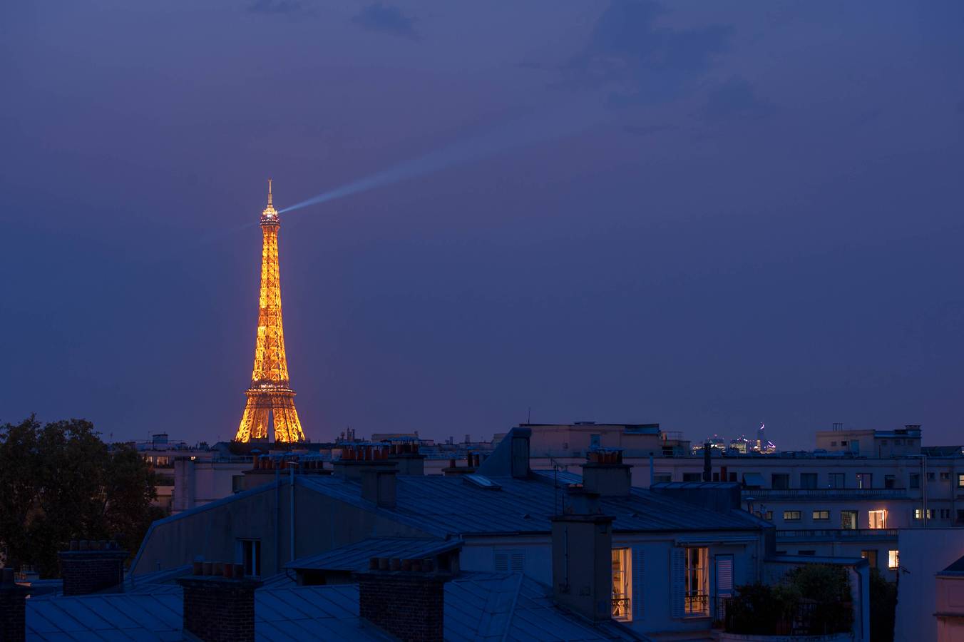 Eiffel Tower view  terrace Saint Germain des Pres in Paris, Ile de France