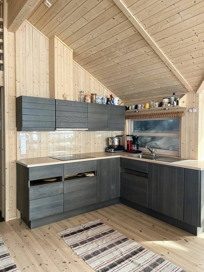 Moderne Ålhytte am Fuße des Reinskarvet in Ål