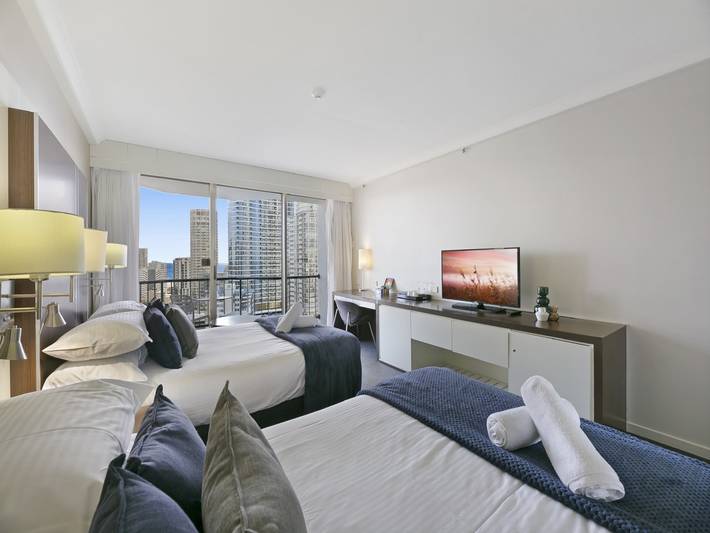 Ganze Wohnung, 2-Bett-Studio mit Meerblick im Herzen von Surfers in Surfers Paradise, Gold Coast City