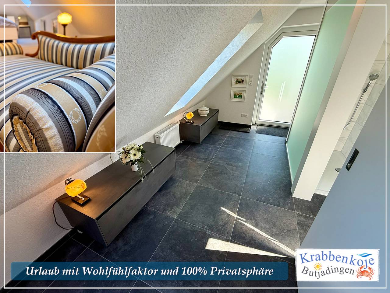 Ganze Ferienwohnung, Nordseeurlaub im hochwertigen Ferienzimmer Krabbenkoje mit großem Balkon im idyllischen Butjadingen in Eckwarden, Butjadingen