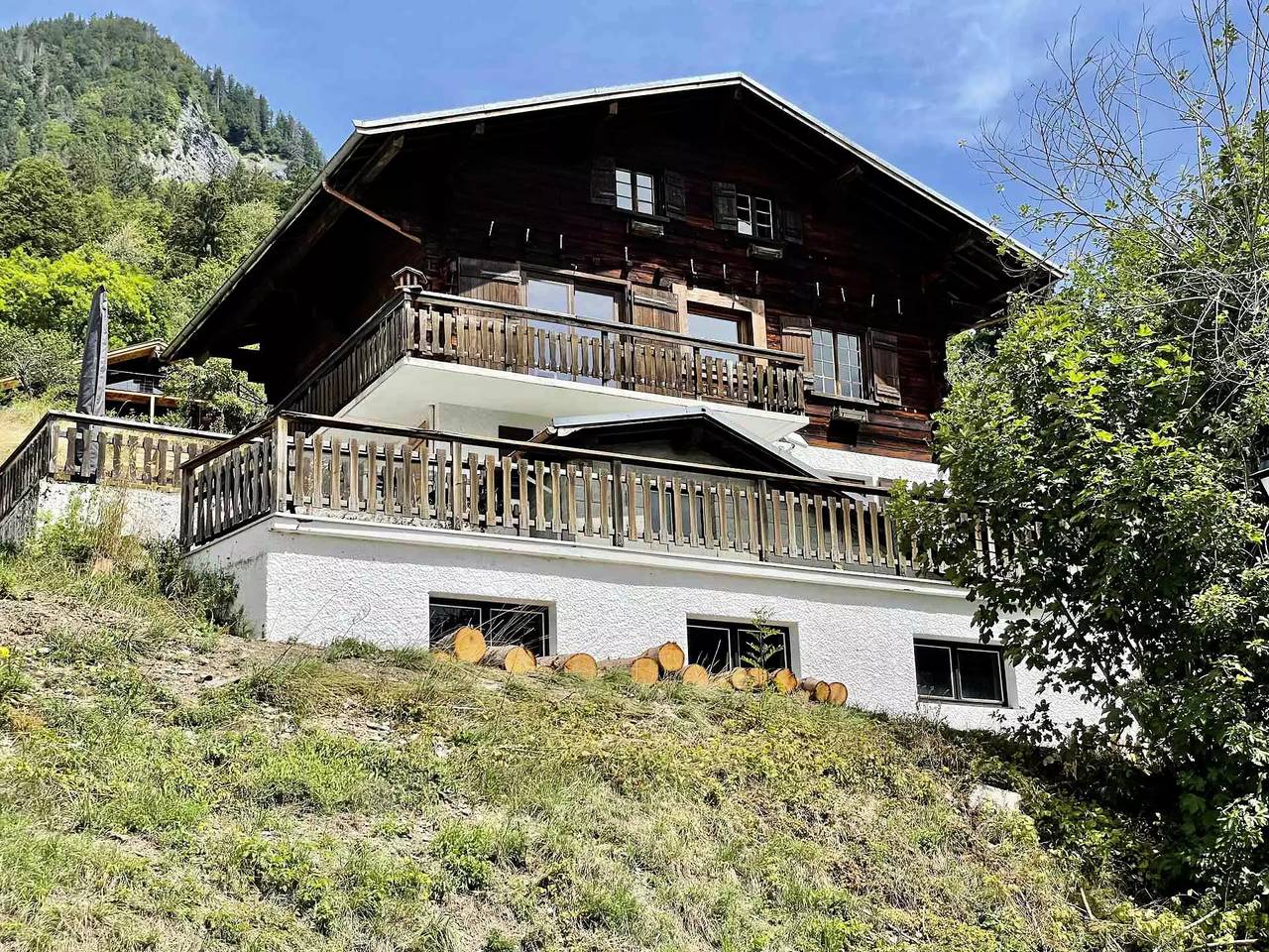 Chalet Simone overlooking a typical village in Val d'Arly in Flumet, Albertville region
