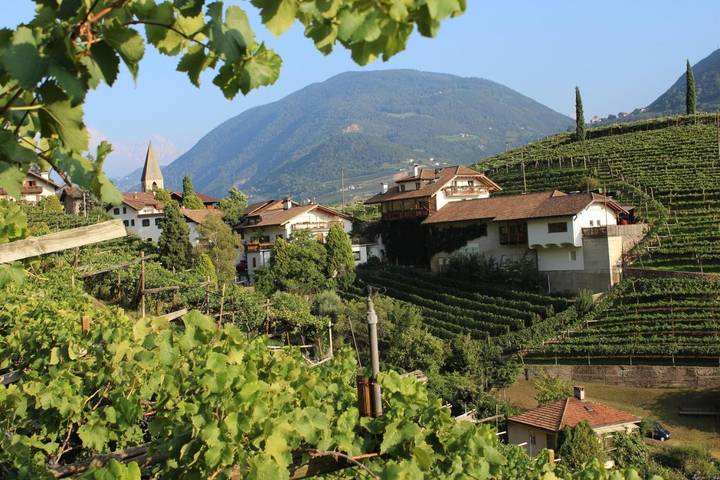 Ferienwohnung für 4 Personen, mit Terrasse und Garten sowie Pool und Ausblick in Bozen