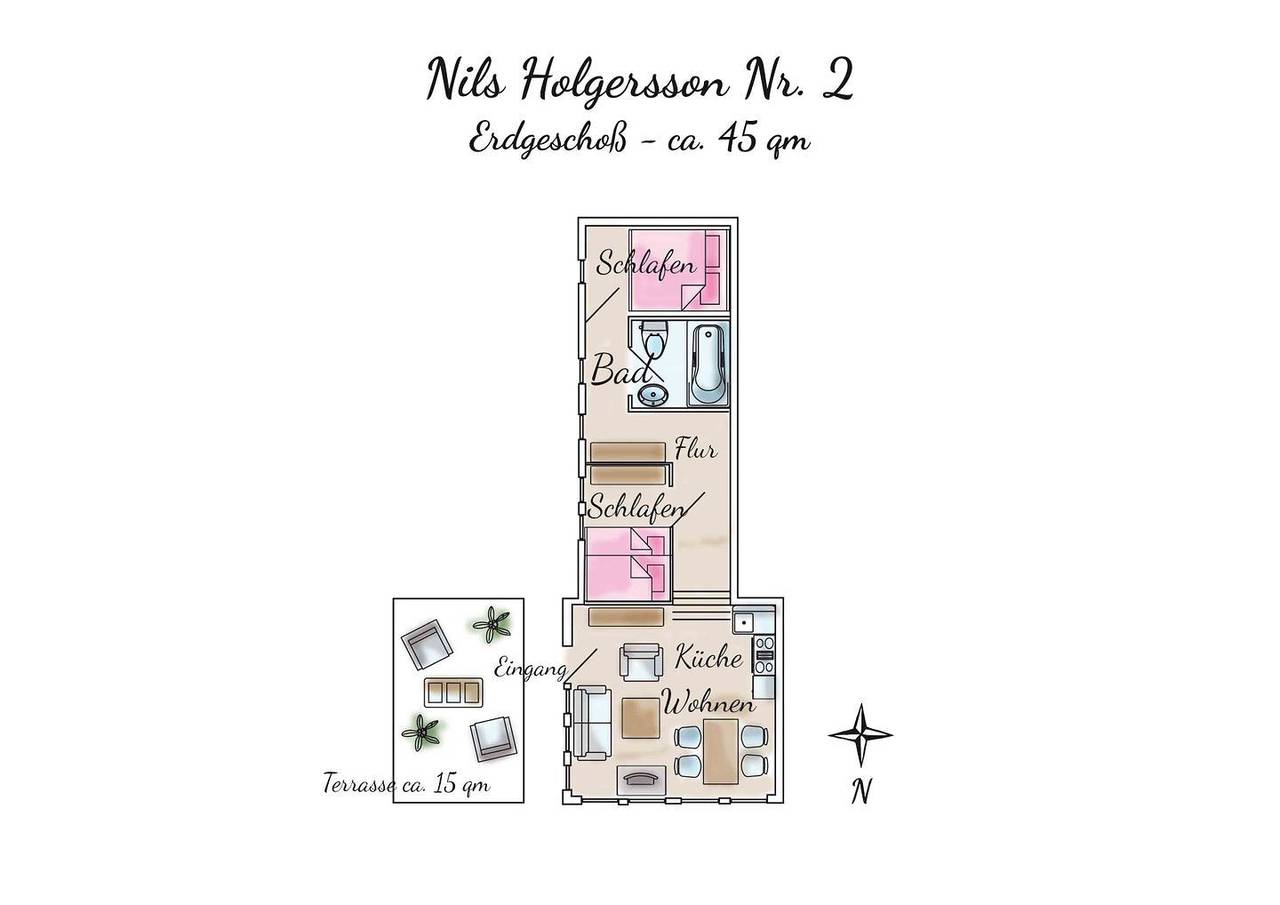 Ganze Wohnung, Ferienhaus Nils Holgersson - Wohnung #2 in Nordseebad Spiekeroog, Spiekeroog