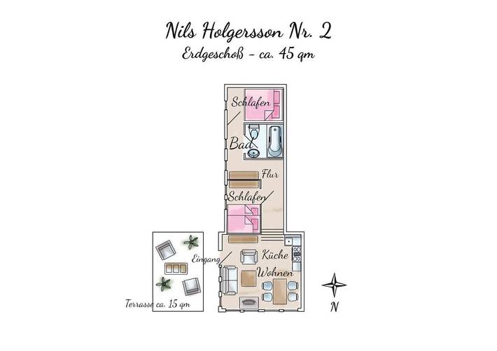 Ferienwohnung für 4 Personen, mit Terrasse und Garten sowie Sauna auf Spiekeroog - 3