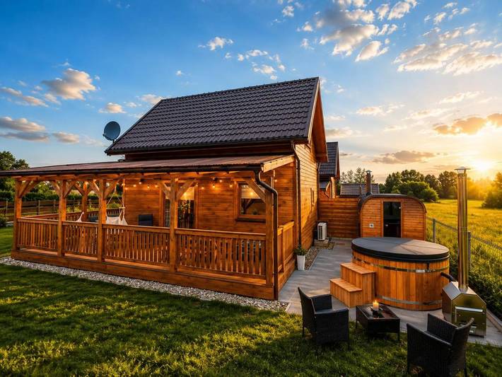 Ferienhaus für 6 Personen, mit Balkon und Whirlpool sowie Terrasse und Garten