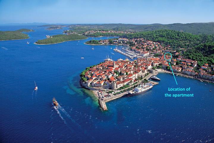 Apartament wakacyjny dla 4 osób, z widok na ocean, zwierzęta dozwolone w Miasto Korcula