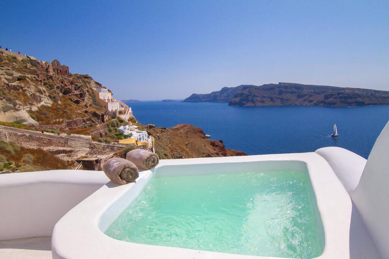 Stunning Caldera Views | Oia Mare Villas Honeymoon Cave Suite with Private Hot Tub and Caldera & Sea View | Oia in Ormos Ammoudiou, Oia