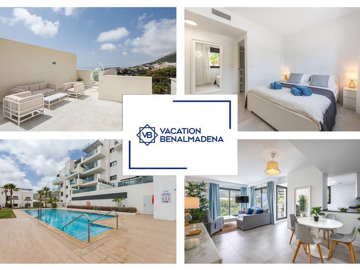 Vacation apartment for 4 people, with pool and ocean view as well as yard in Benalmádena
