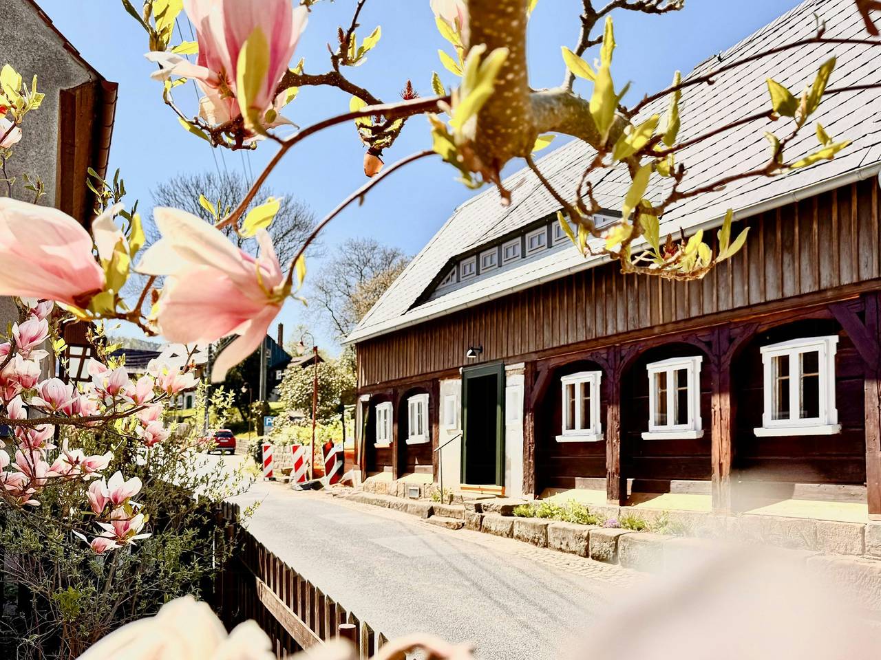 Historisches Umgebindehaus im Zittauer Gebirge in Waltersdorf, Großschönau