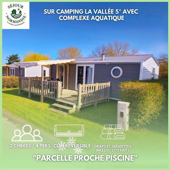 Camping pour 4 personnes, avec jardin et piscine, animaux acceptés