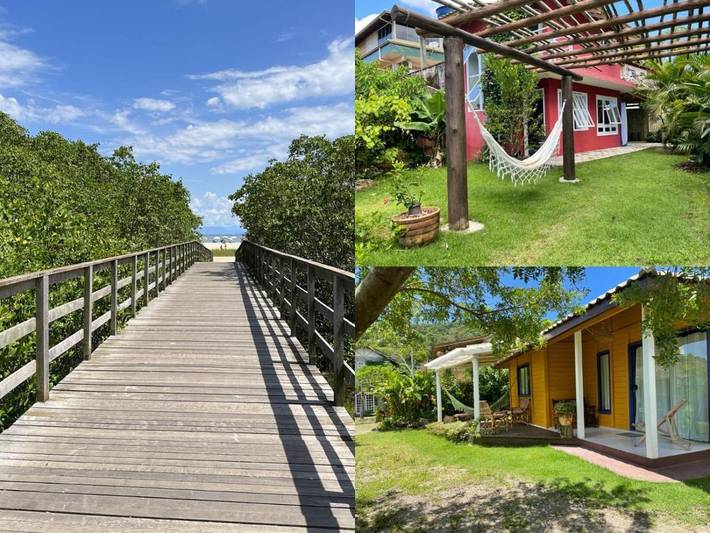 Casas e apartamentos de temporada para 4 pessoas, com balcão e jardim em São Francisco do Sul