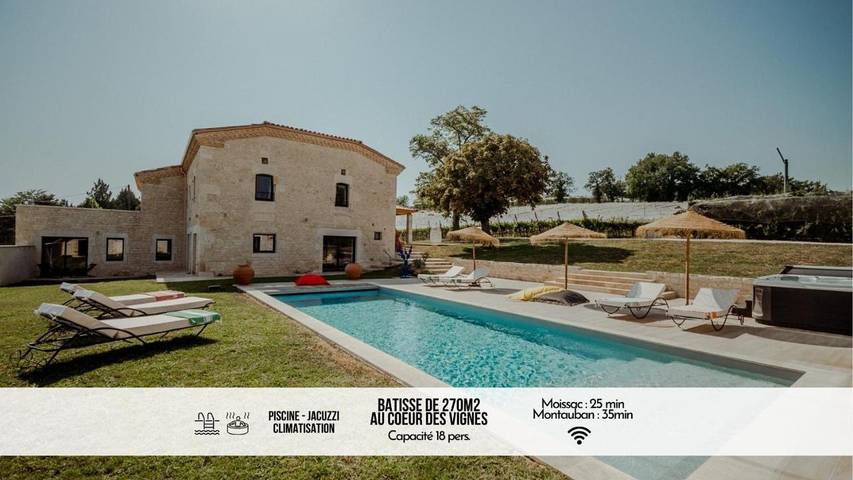 Location de vacances pour 18 personnes, avec jardin ainsi que piscine et jacuzzi, animaux acceptés à Cazes-Mondenard