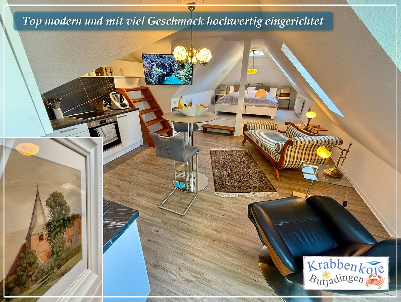 Ganze Ferienwohnung, Nordseeurlaub im hochwertigen Ferienzimmer Krabbenkoje mit großem Balkon im idyllischen Butjadingen in Eckwarden, Butjadingen