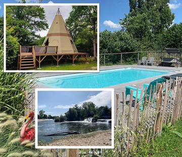 Tente pour 4 personnes, avec piscine ainsi que vue et terrasse dans le Doubs