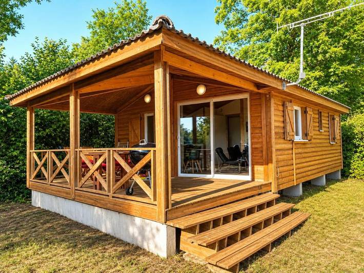 Camping pour 5 personnes, avec Terrasse et Jardin ainsi que Piscine et Vue