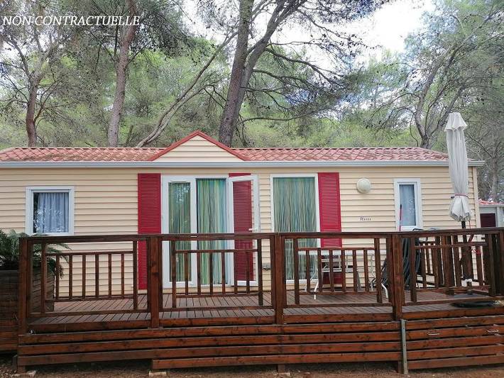 Camping Résidentiel La Pinède - Mobilheim 6 personen - Florès 3 Confort – 3 Schlafzimmer, 35 m² – *Klimaanlage, Terrasse, Tv* in Castelnau-de-Guers, Mittelmeerküste (Frankreich)