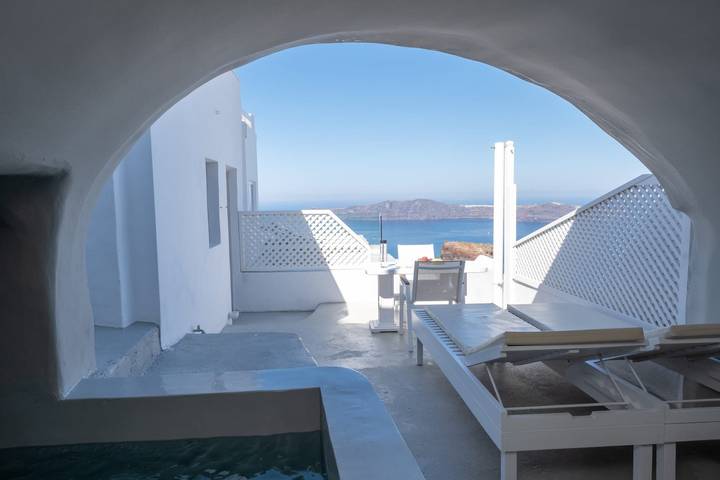 Chalet para 2 personas, con balcón y vistas al mar en Santorini