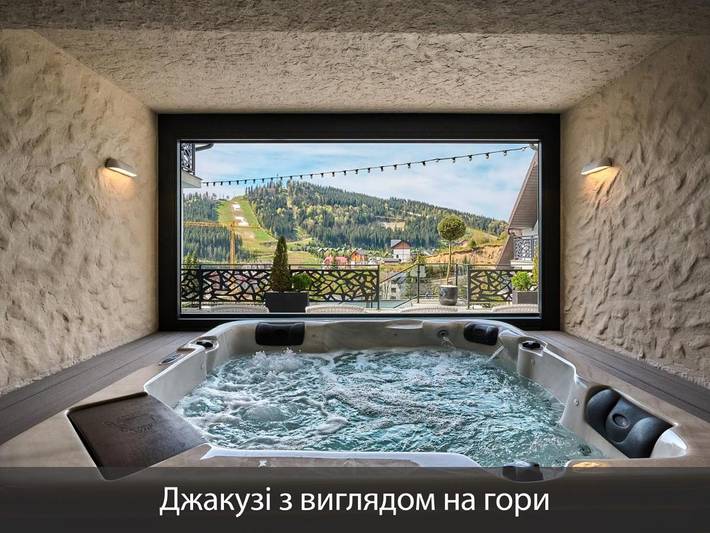 Domek letniskowy dla 3 osób, z sauna i balkon oraz widok i basen w Ukraina