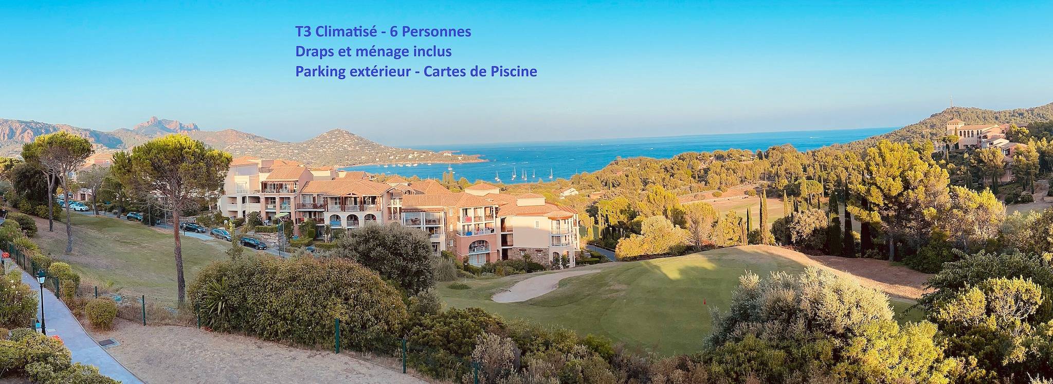 Ganze Wohnung, Appartement T3 für 6 Personen in Cap Esterel – Meerblick, Terrasse, Wlan, Klimaanlage, Parkplatz, Bettwäsche in Cap Esterel, Saint-Raphaël