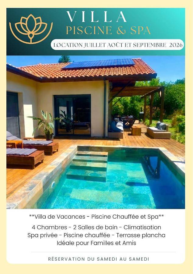 Location de vacances pour 7 personnes, avec balcon et jacuzzi ainsi que jardin et piscine dans Castandet