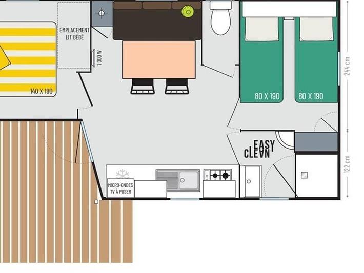 Camping Le Parc - Mobilheim 4 personen - Cottage 2 Zimmer - 22 m² - 4 Personen (max. 2 Erwachsene) - Haustiere nicht erlaubt. Terrasse 7 m² in Lattes, Mittelmeerküste (Frankreich)
