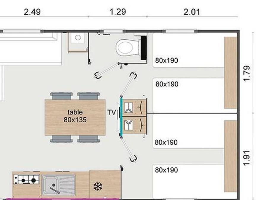 Camping La Résidence d'été - Mobilheim 6 personen - Cottage Premium Famille - 33 m² - 3 Zimmer - 6 pers in Saint-Remèze, Privas