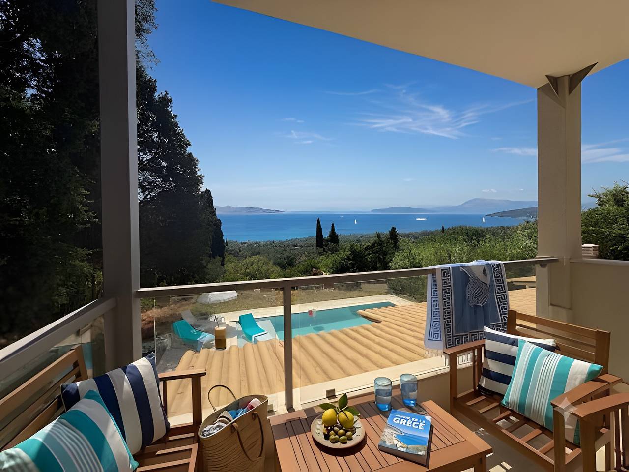 Ganze Wohnung, Cottage „Blue Green Villa“ mit Meerblick, privatem Pool und Wlan in Korfu