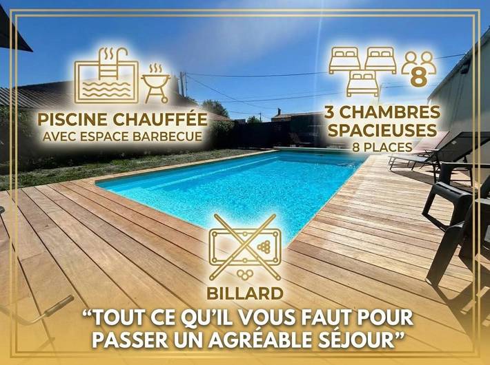 Location de vacances pour 8 personnes, avec Terrasse et Jardin ainsi que Piscine et Vue à Saint-Sigismond (Vendée)