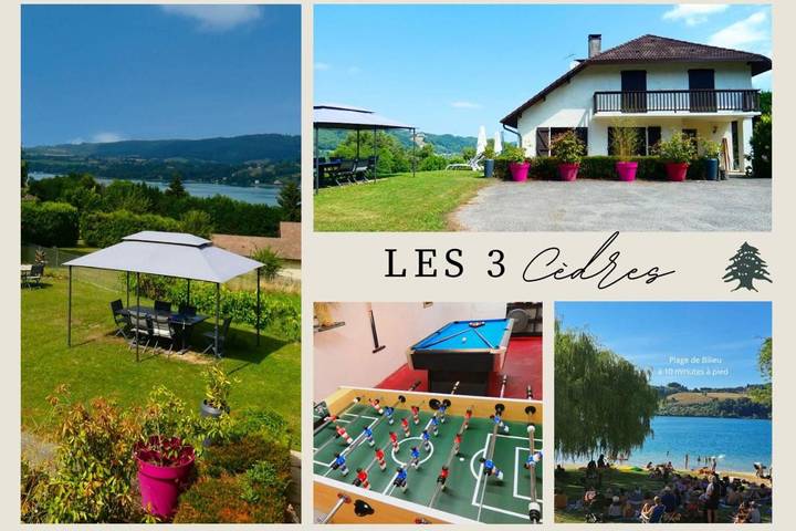 Location de vacances pour 10 personnes, avec vue sur le lac ainsi que piscine et jardin à Bilieu