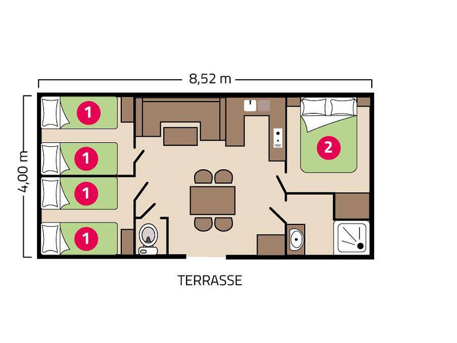 Camping Les Peupliers - Mobilheim 6 personen - Z - Mobilheim Familie Eco Clim 6 Personen in La Flotte, Ile de Re