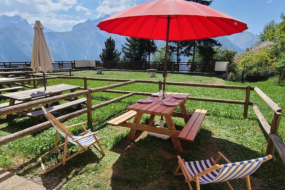 Appartement entier, Studio 4/5pers, terrasse, jardinet, vue imprenable sur la Muzelle.50m des pistes in Vénosc, Les Deux Alpes