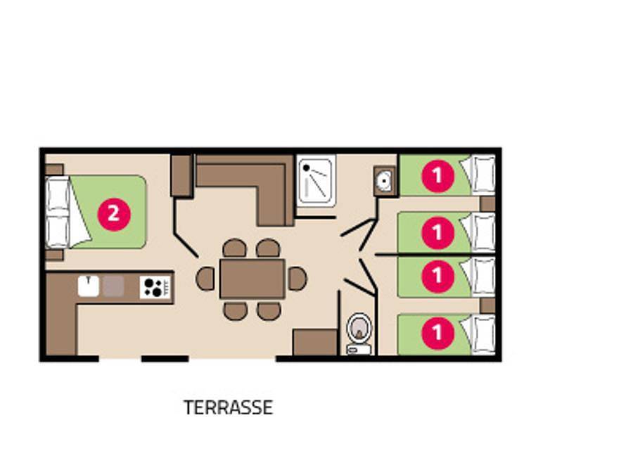 Camping Les Chalands Fleuris - Mobilheim 6 personen - Mobilheim Familie 6 Personen in Saint-André-des-Eaux, Côte d'Amour
