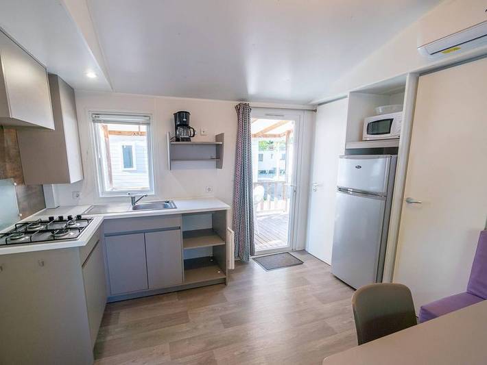 Camping Les 7 Fonts - Mobilheim 6 personen - Comfort | 3 Zi. | 6 Pers. | Erhöhte Terrasse | Clim. in Agde, Mittelmeerküste (Frankreich)