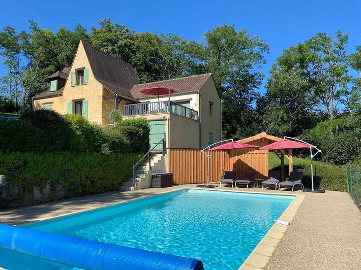 Maison de vacances pour 6 personnes, avec vue ainsi que jardin et piscine à Castelnaud-la-Chapelle