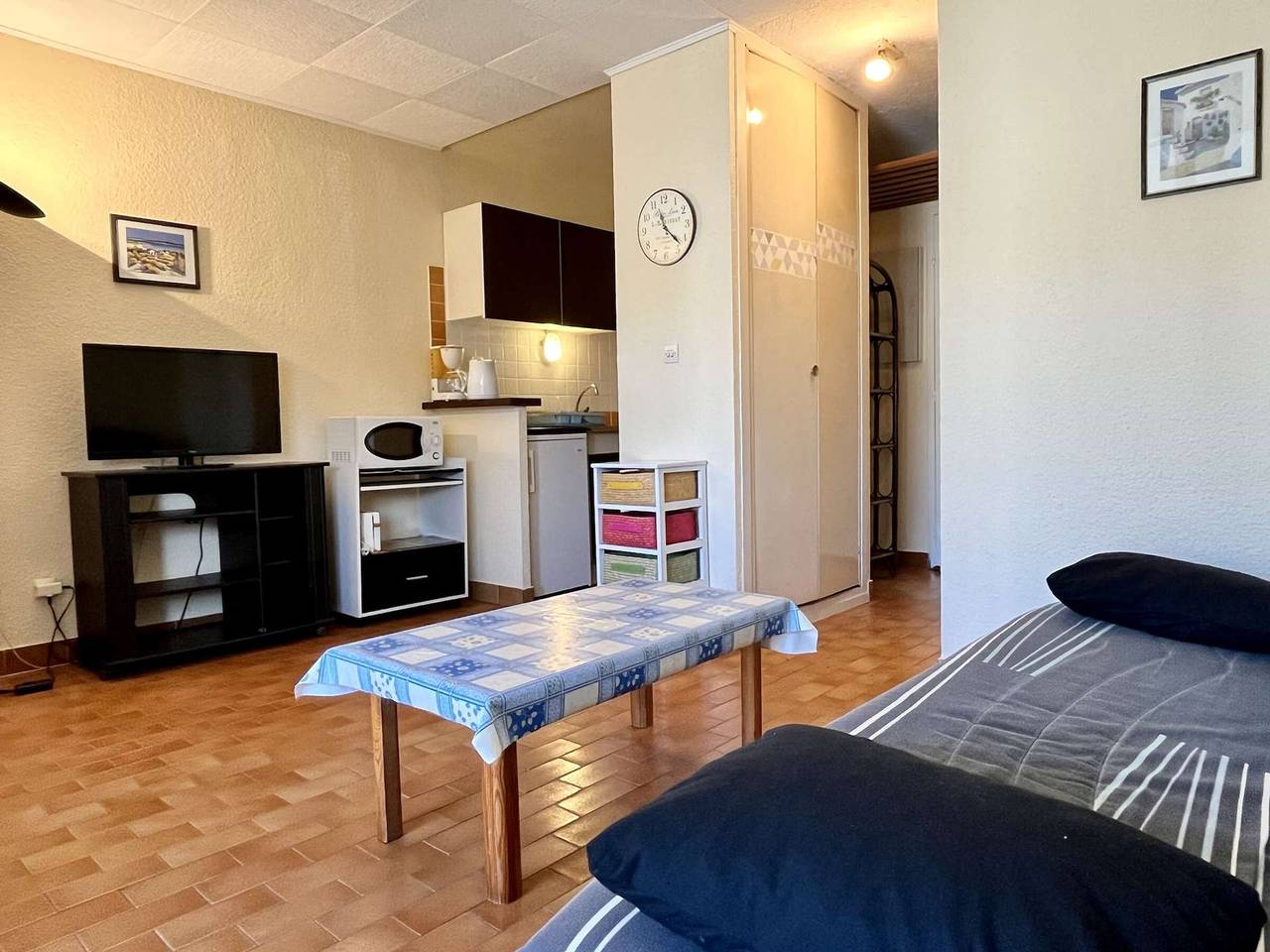 Ganze Wohnung, Studio/Kabine für 4 Personen, 1. Stock, nah am Strand, Süd/West-Ausrichtung, Garage, Haustiere erlaubt in La Côte Vermeille, Argelès-sur-Mer