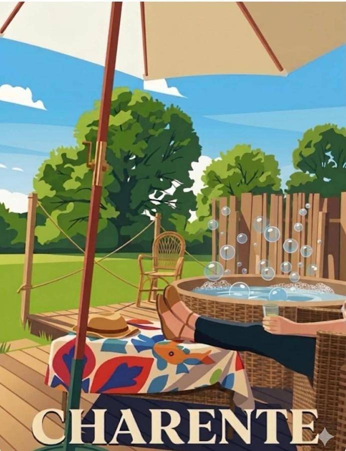 Location de vacances pour 3 personnes, avec Jacuzzi et Terrasse ainsi que Jardin et Vue à Abzac